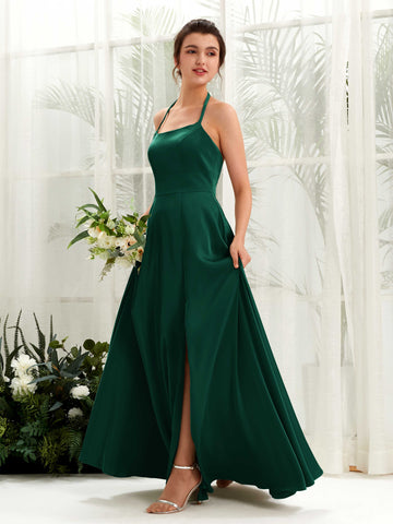 Carlyna A-Linie Bodenlang Satin Neckholder Brautjungfernkleid Jägergrün #farbe_j-gergr-n
