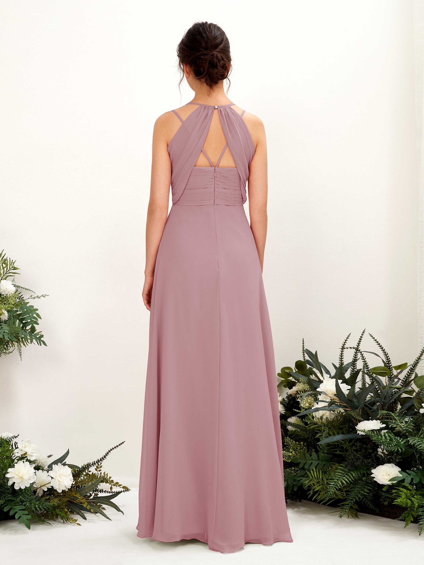 Carlyna A-Linie Bodenlang V-Ausschnitt Neckholder Brautjungfernkleider Klassisch Mauve #farbe_klassisch-mauve