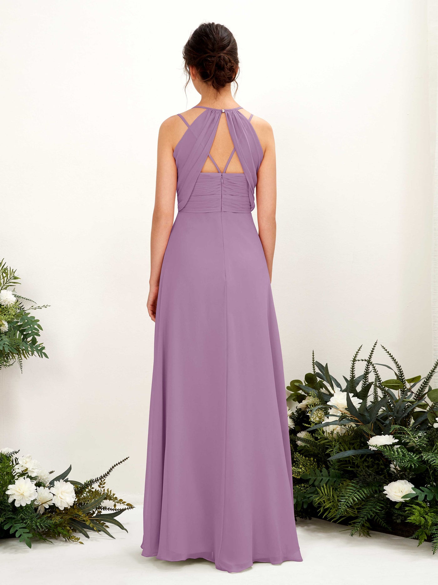 Carlyna A-Linie Bodenlang V-Ausschnitt Neckholder Brautjungfernkleider Orchideen-Nebel #farbe_orchideen-nebel