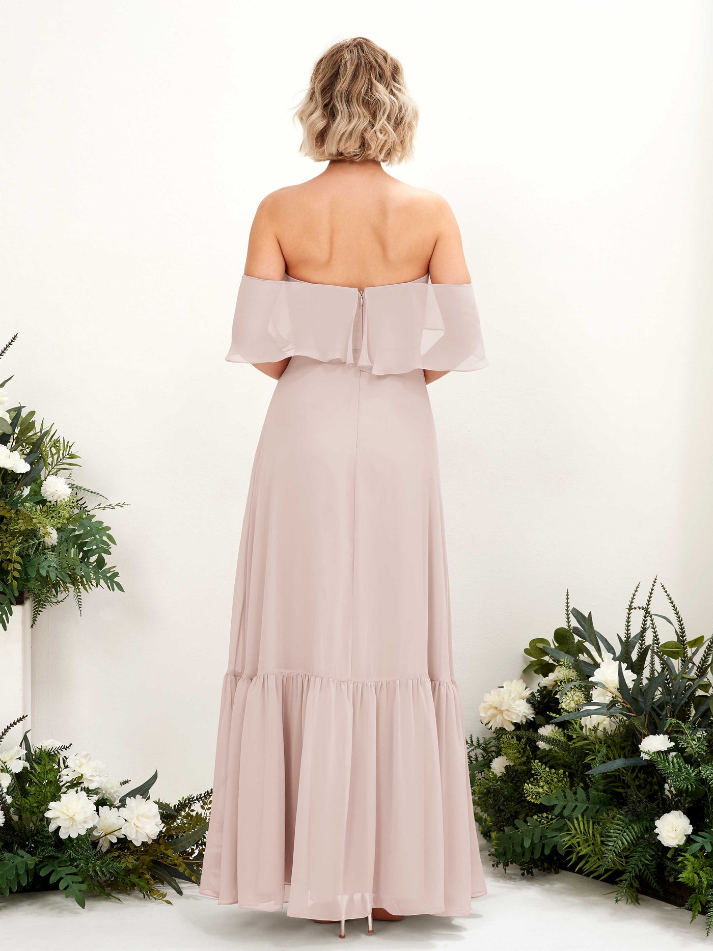 Carlyna A-Linie Carmen Bodenlang Chiffon Brautjungfernkleider Biscotti #farbe_biscotti