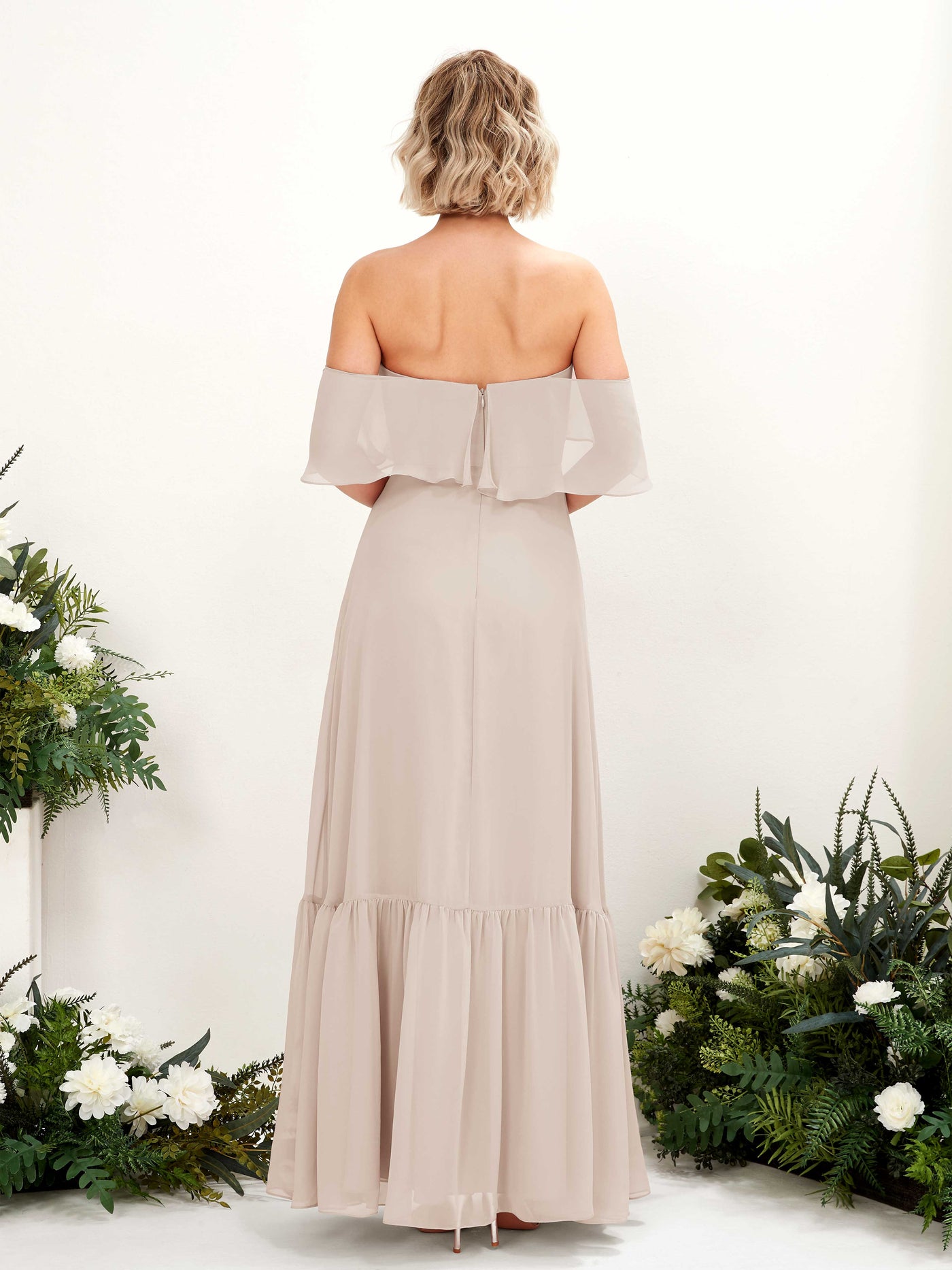 Carlyna A-Linie Carmen Bodenlang Chiffon Brautjungfernkleider Champagner #farbe_champagner