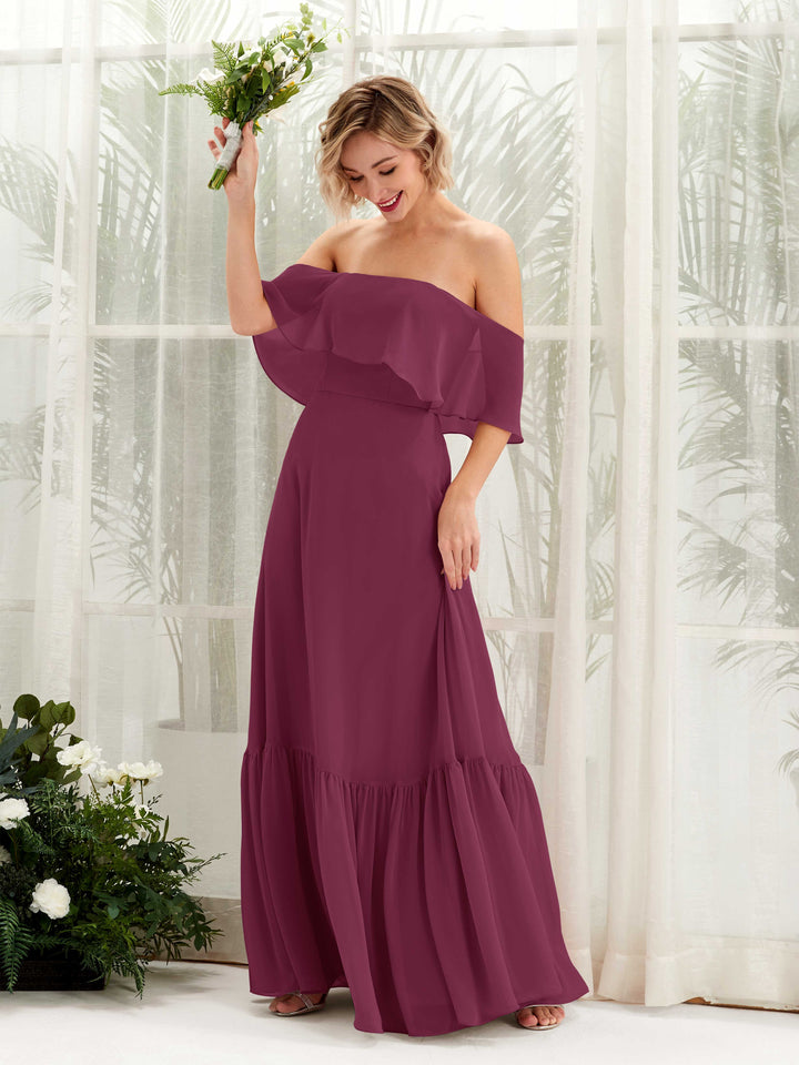 Carlyna A-Linie Carmen Bodenlang Chiffon Brautjungfernkleider Chianti 