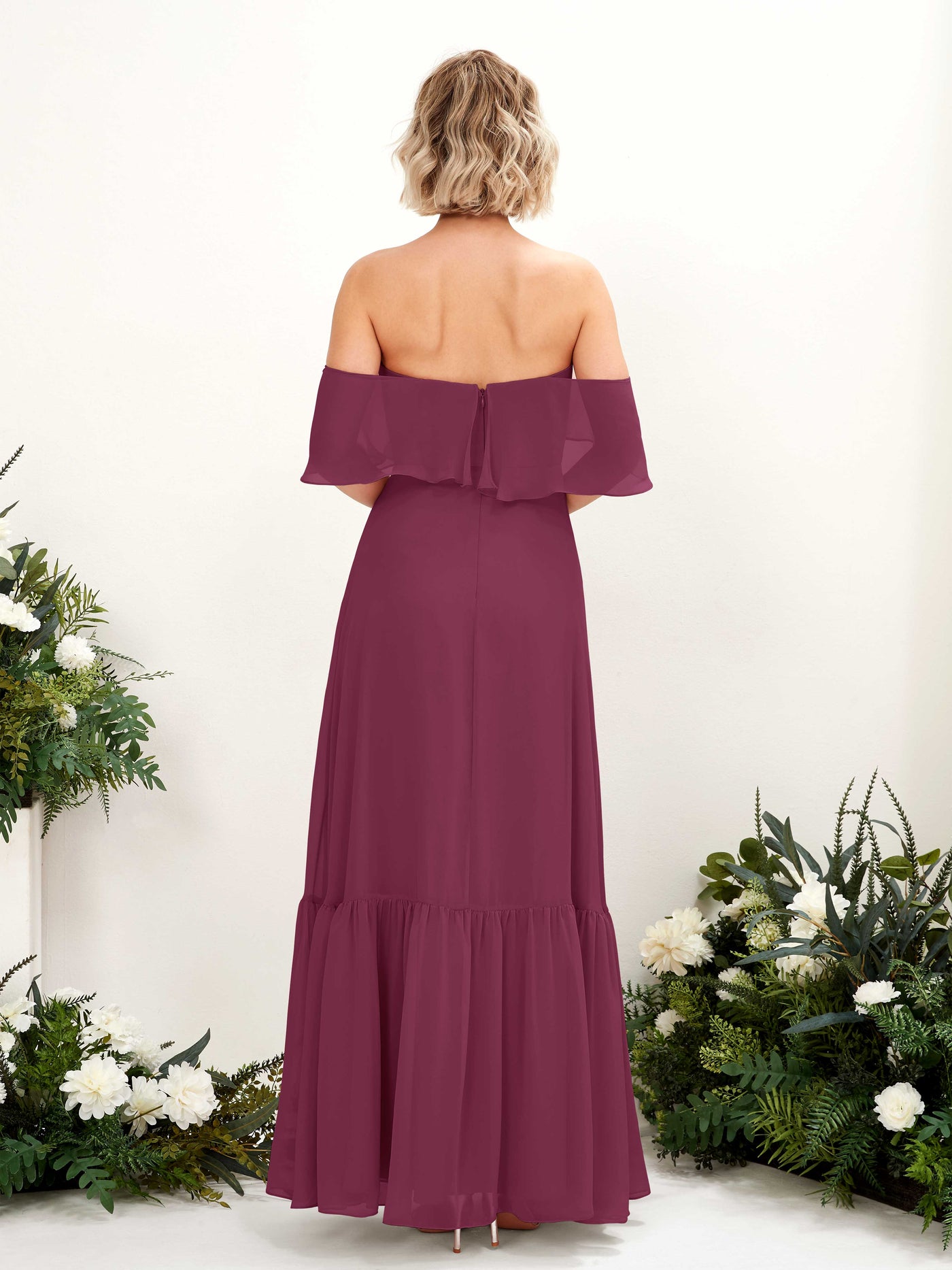 Carlyna A-Linie Carmen Bodenlang Chiffon Brautjungfernkleider Chianti #farbe_chianti