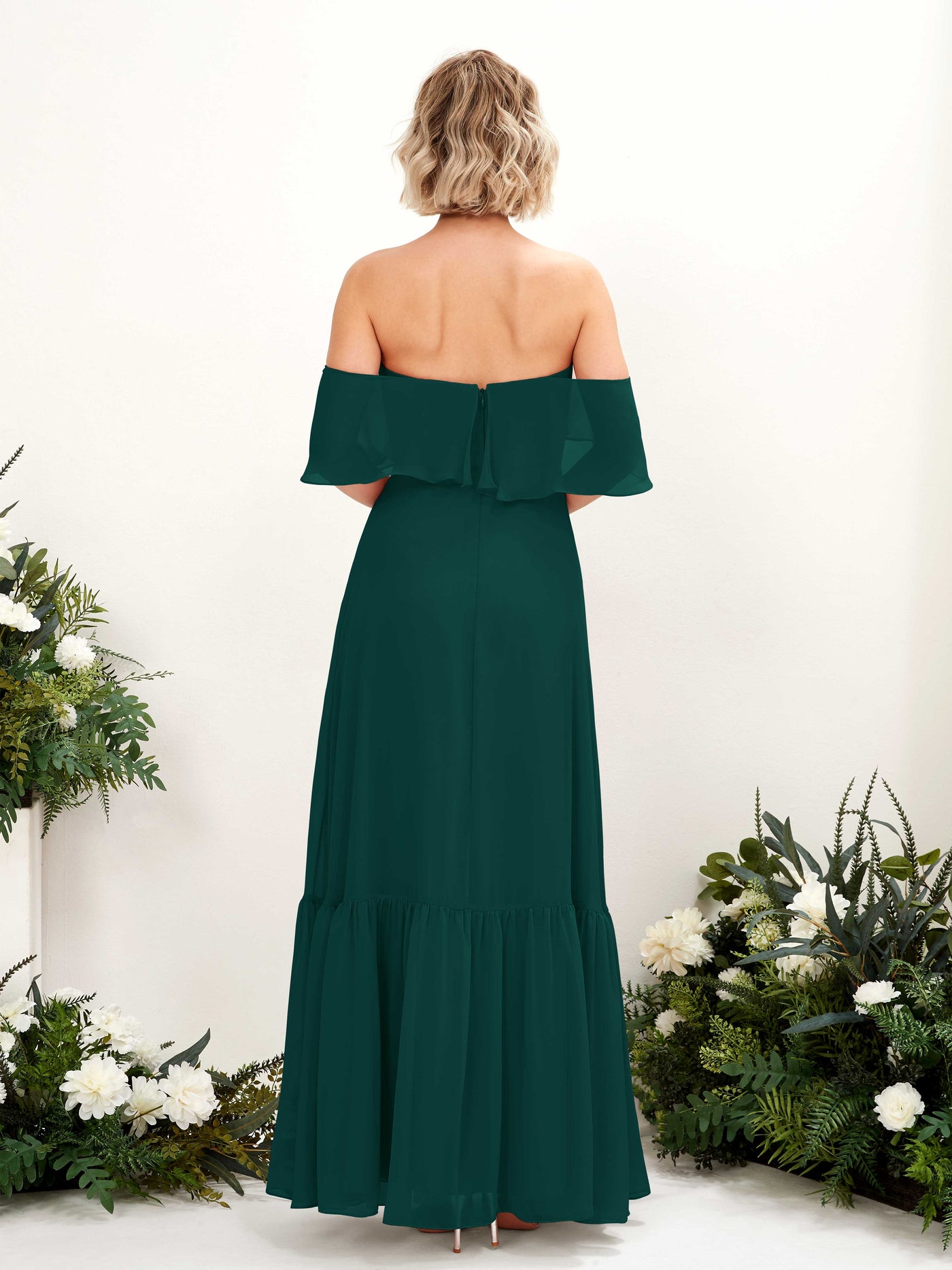 Carlyna A-Linie Carmen Bodenlang Chiffon Brautjungfernkleider Dunkelsmaragd #farbe_dunkelsmaragd