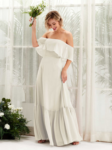 Carlyna A-Linie Carmen Bodenlang Chiffon Brautjungfernkleider Elfenbein #farbe_elfenbein