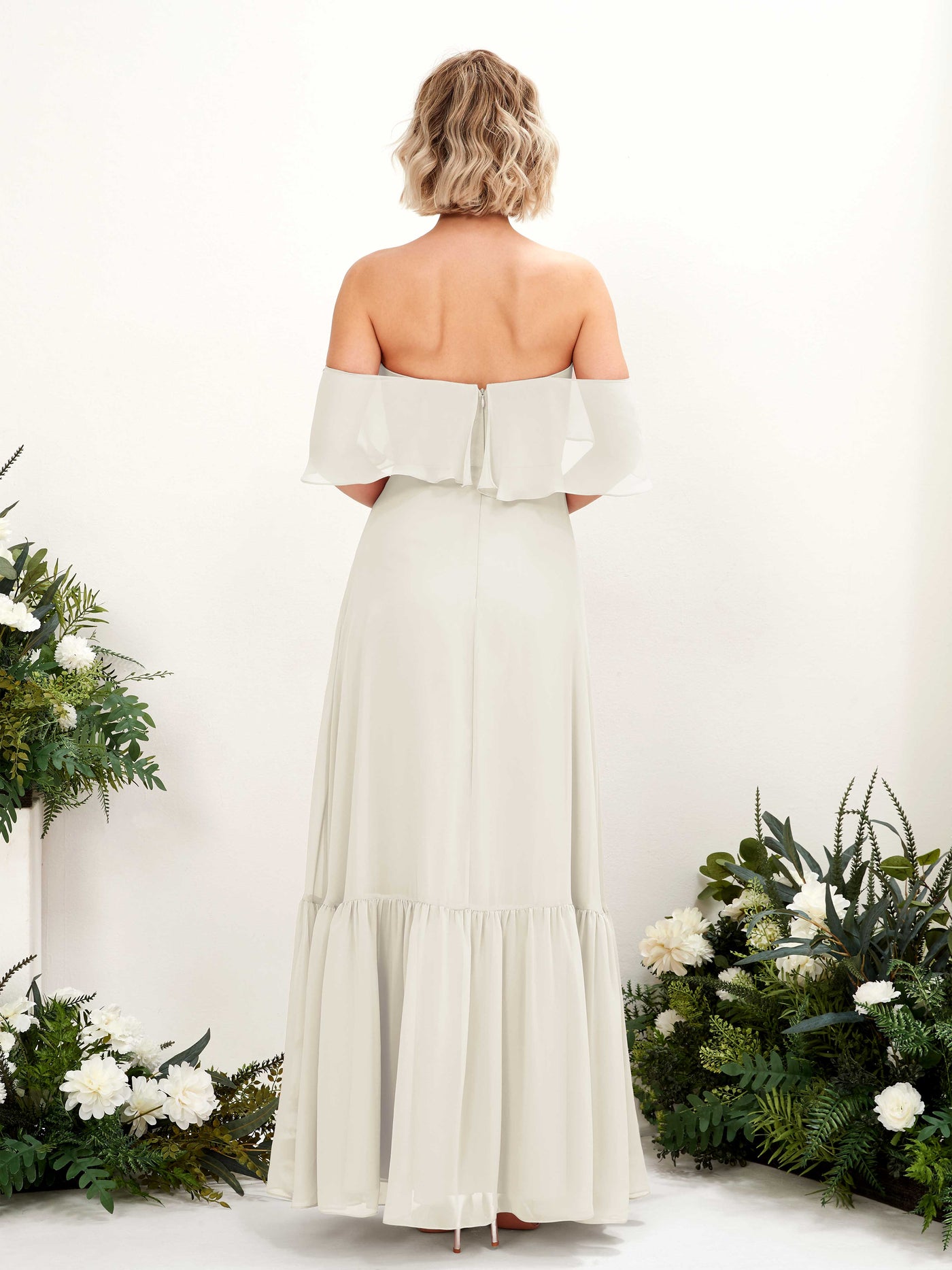 Carlyna A-Linie Carmen Bodenlang Chiffon Brautjungfernkleider Elfenbein #farbe_elfenbein