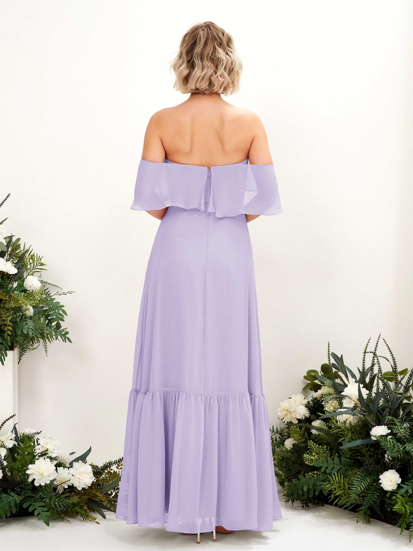 Carlyna A-Linie Carmen Bodenlang Chiffon Brautjungfernkleider Flieder #farbe_flieder