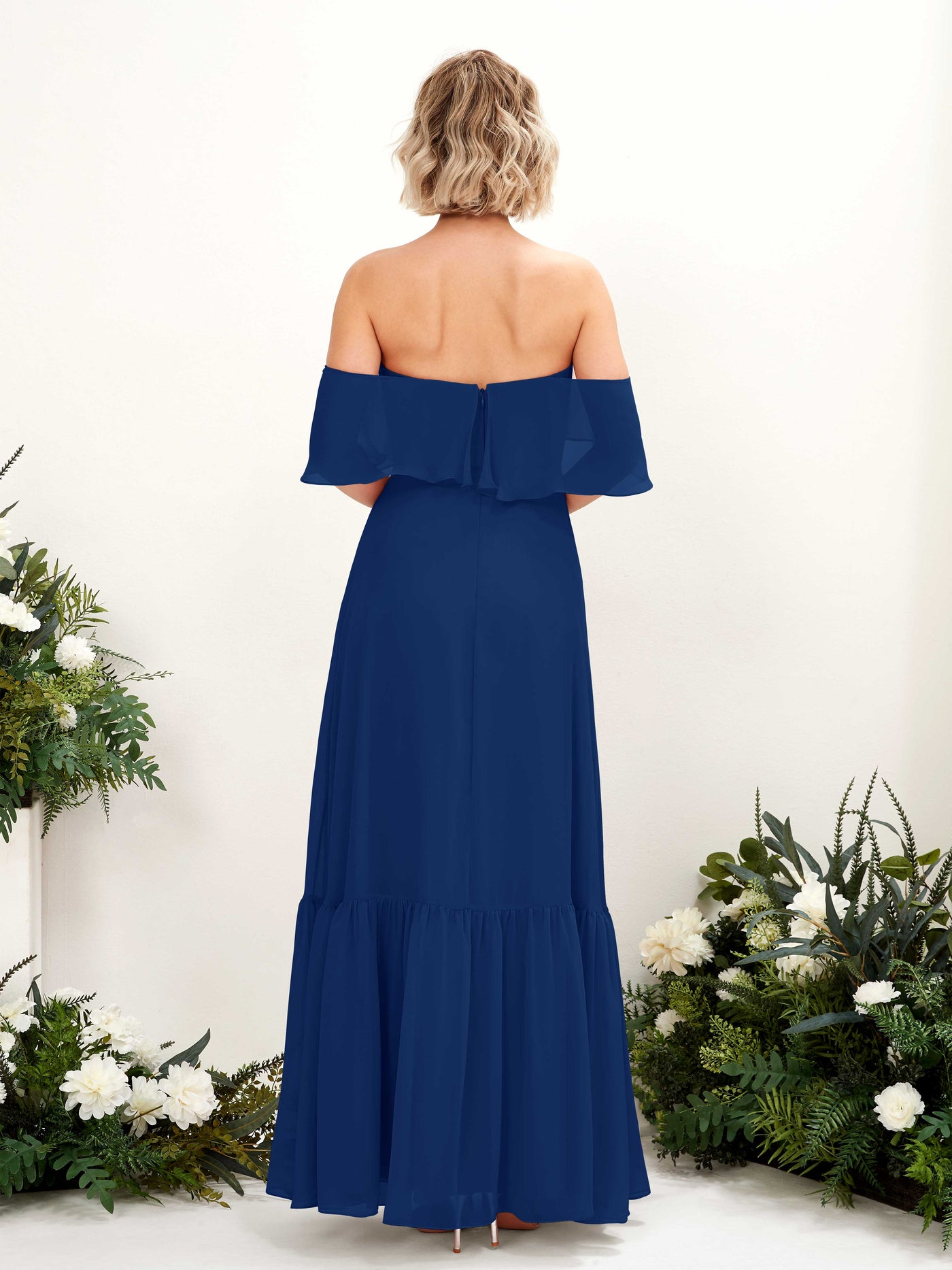 Carlyna A-Linie Carmen Bodenlang Chiffon Brautjungfernkleider Königsblau #farbe_k-nigsblau