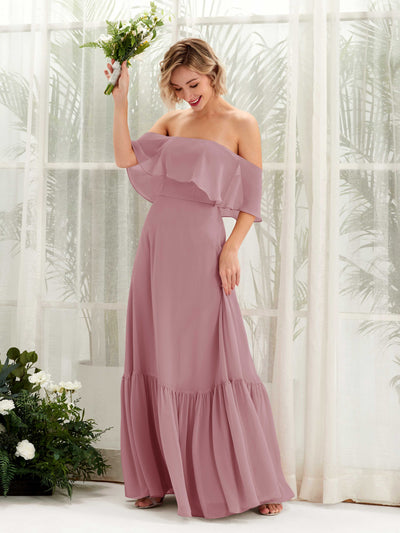 Carlyna A-Linie Carmen Bodenlang Chiffon Brautjungfernkleider Klassisch Mauve #farbe_klassisch-mauve