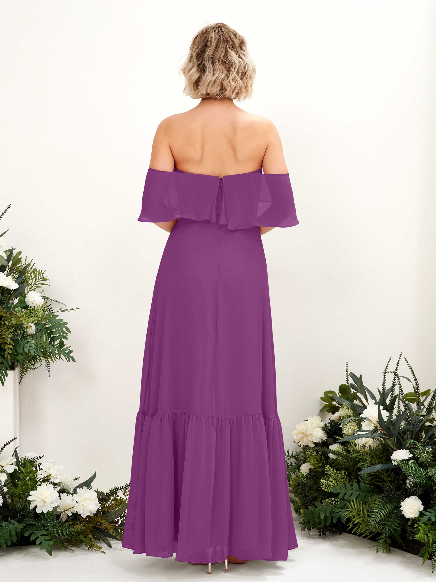 Carlyna A-Linie Carmen Bodenlang Chiffon Brautjungfernkleider Lila #farbe_lila