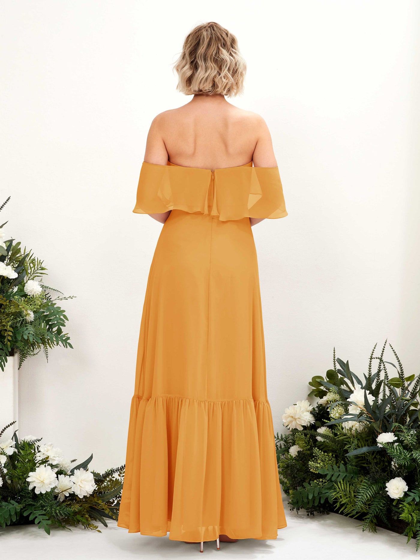 Carlyna A-Linie Carmen Bodenlang Chiffon Brautjungfernkleider Mango #farbe_mango