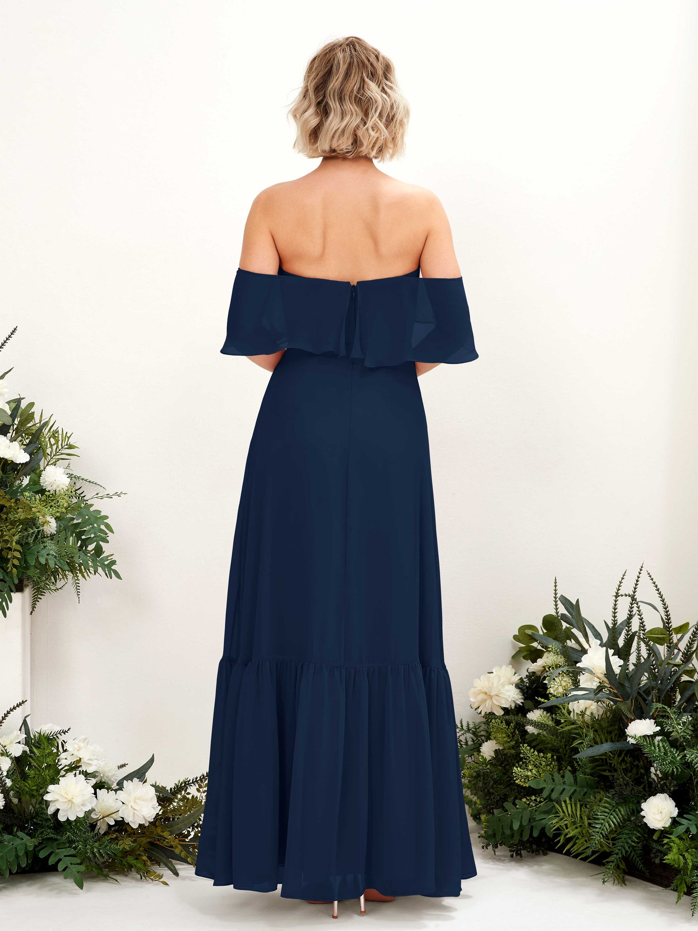 Carlyna A-Linie Carmen Bodenlang Chiffon Brautjungfernkleider Marineblau #farbe_marineblau