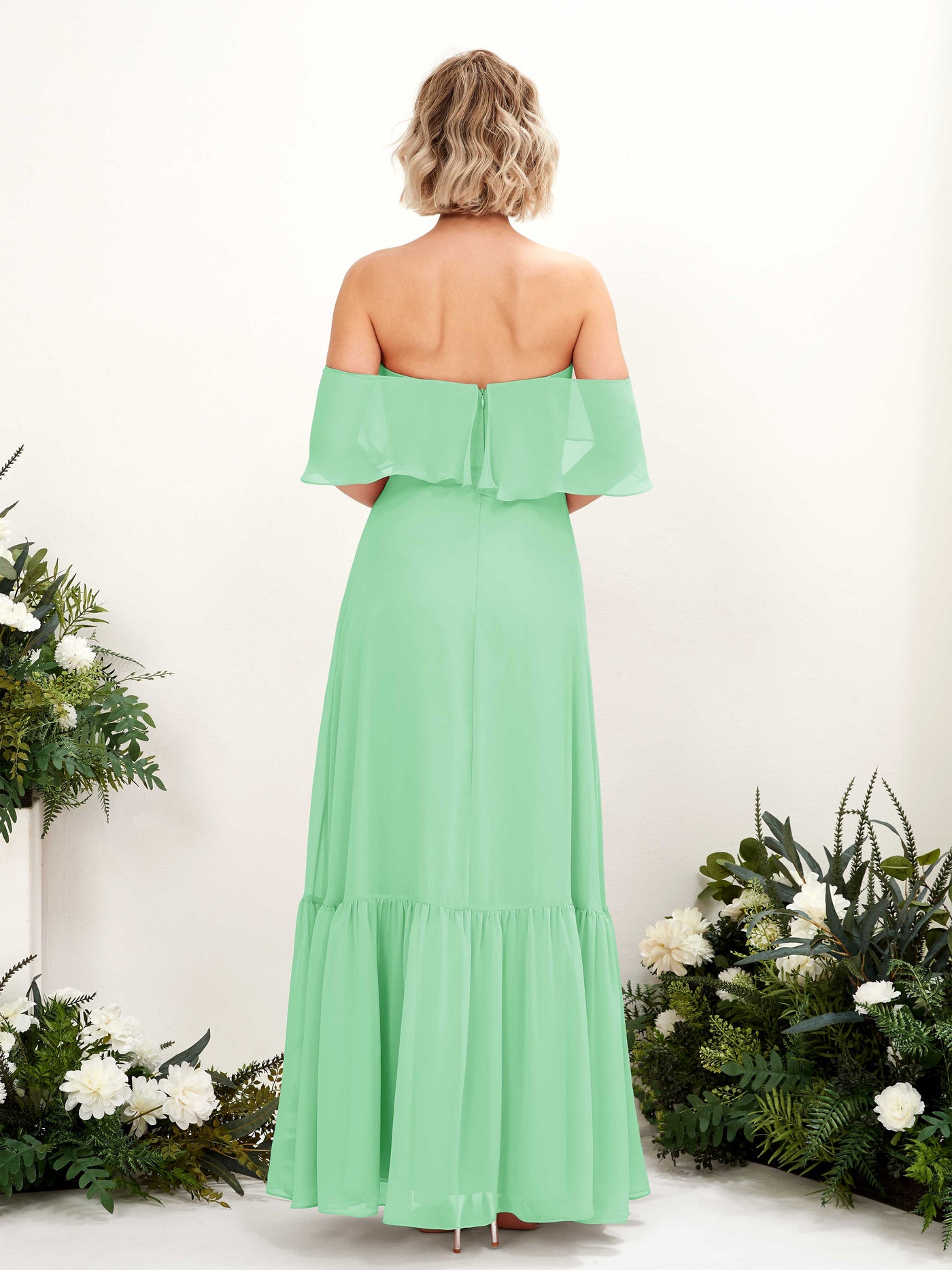 Carlyna A-Linie Carmen Bodenlang Chiffon Brautjungfernkleider Minzgrün #farbe_minzgr-n