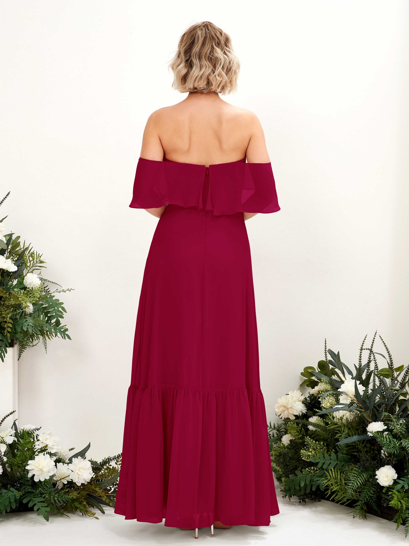 Carlyna A-Linie Carmen Bodenlang Chiffon Brautjungfernkleider Narrenrot #farbe_narrenrot