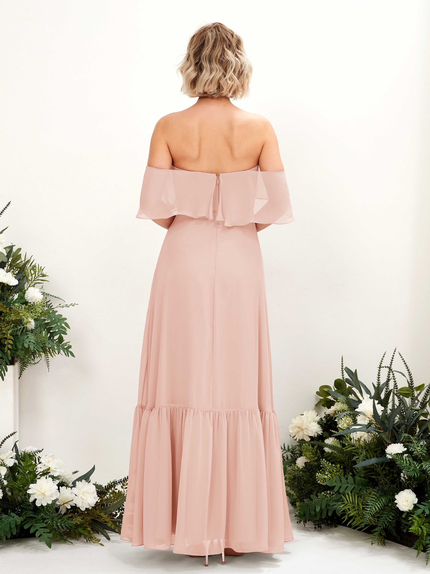 Carlyna A-Linie Carmen Bodenlang Chiffon Brautjungfernkleider Perlrosa #farbe_perlrosa
