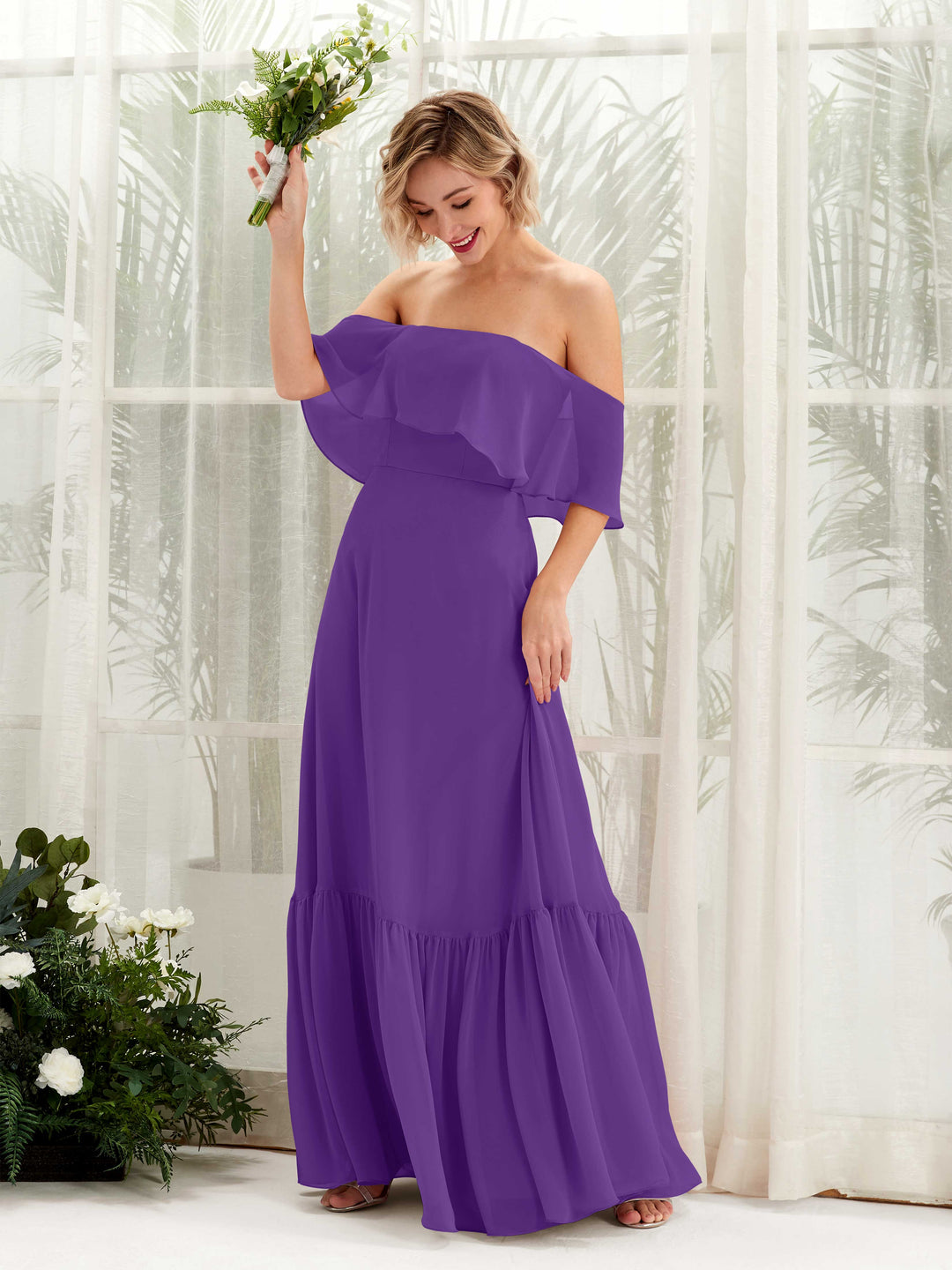 Carlyna A-Linie Carmen Bodenlang Chiffon Brautjungfernkleider Regency 