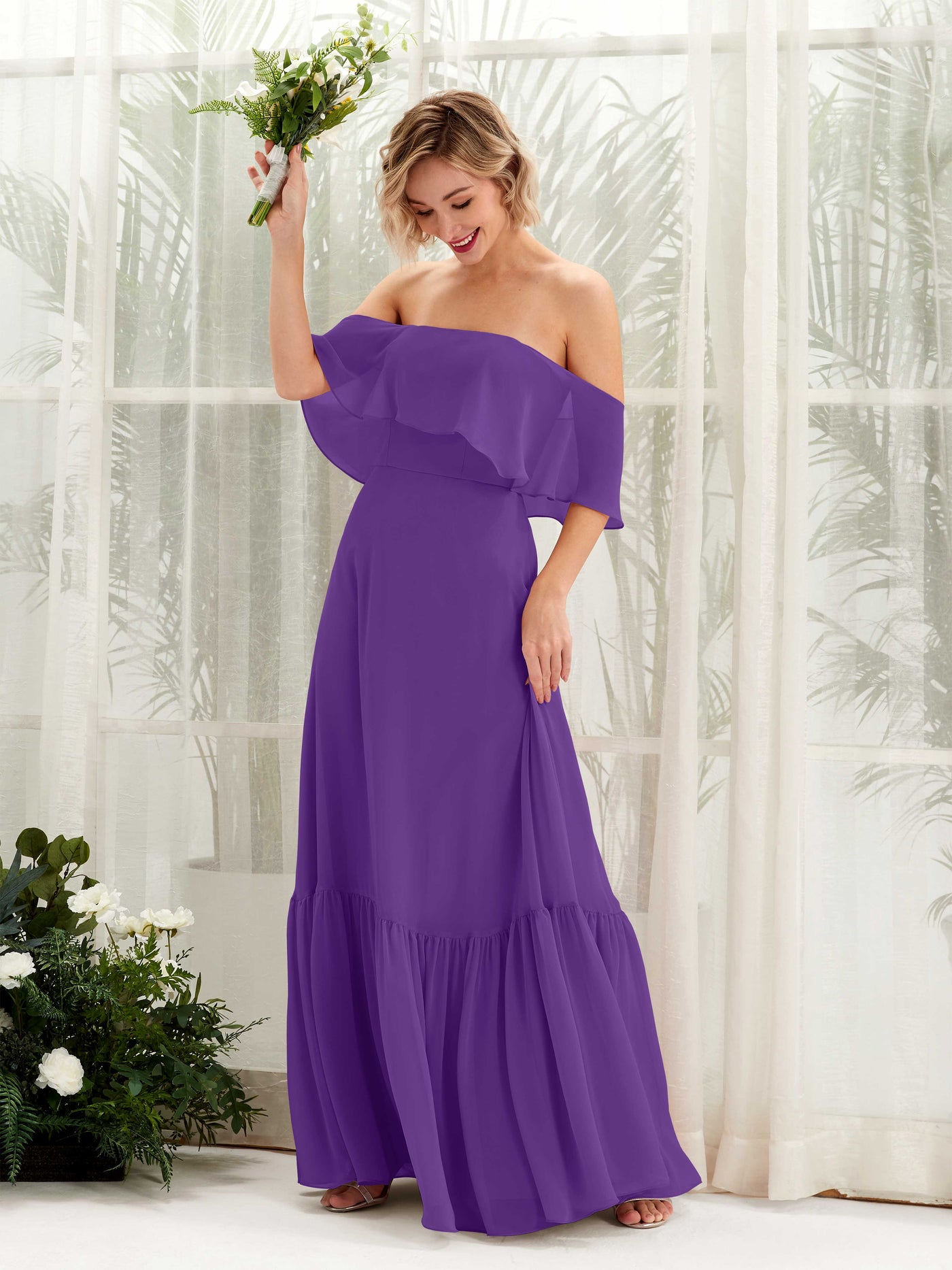Carlyna A-Linie Carmen Bodenlang Chiffon Brautjungfernkleider Regency #farbe_regency