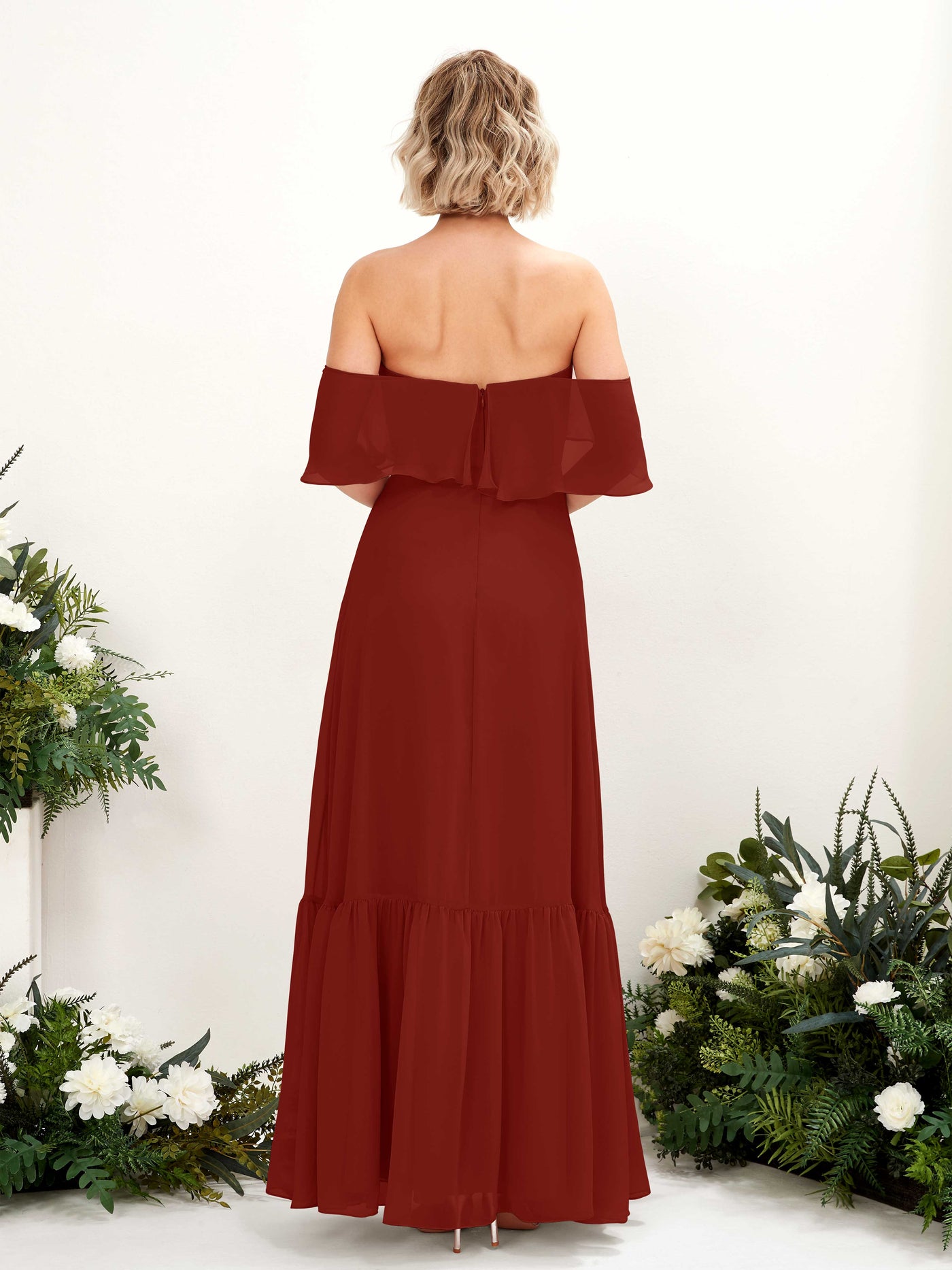Carlyna A-Linie Carmen Bodenlang Chiffon Brautjungfernkleider Rostrot #farbe_rostrot