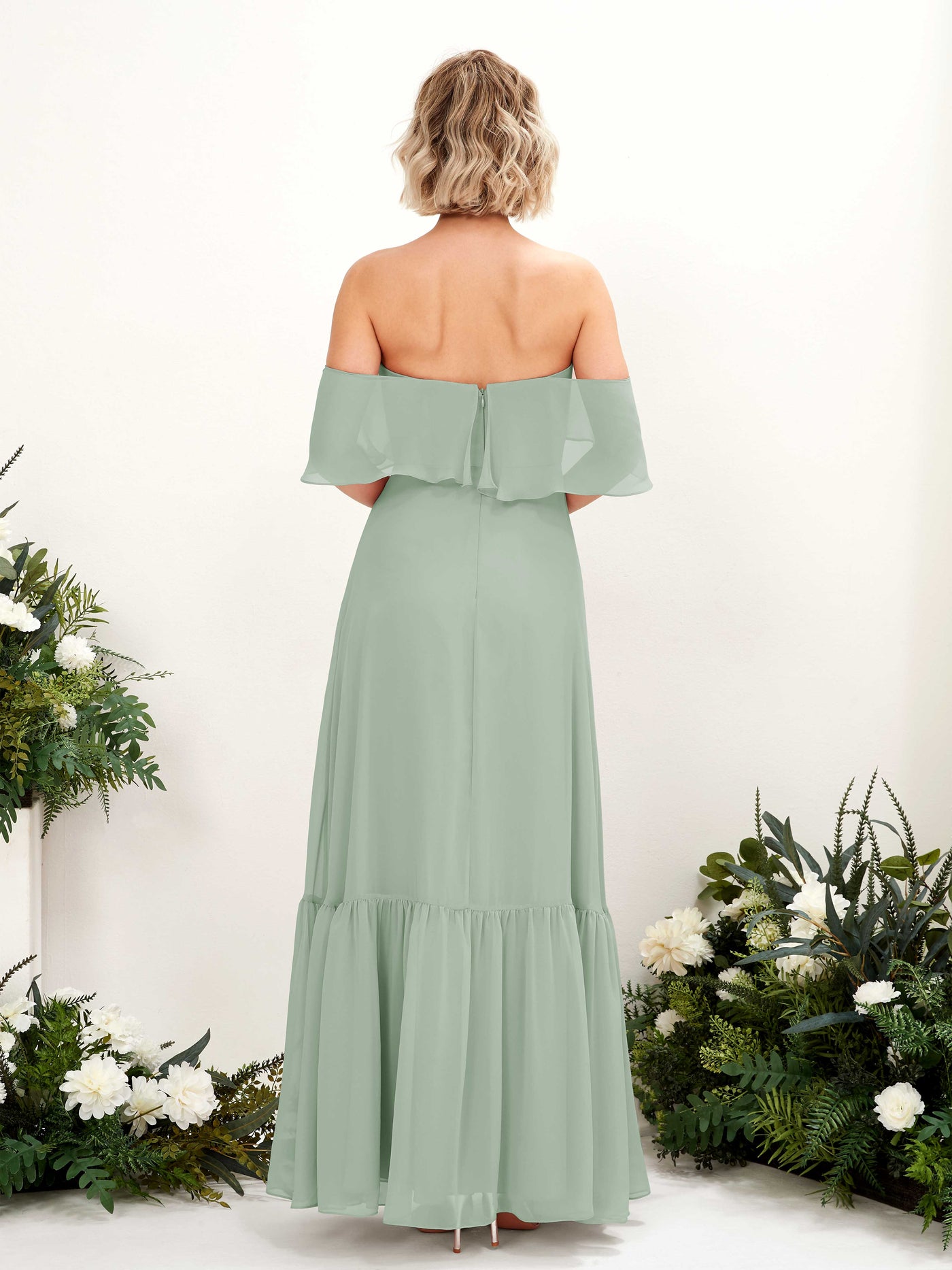 Carlyna A-Linie Carmen Bodenlang Chiffon Brautjungfernkleider Salbeigrün #farbe_salbeigr-n