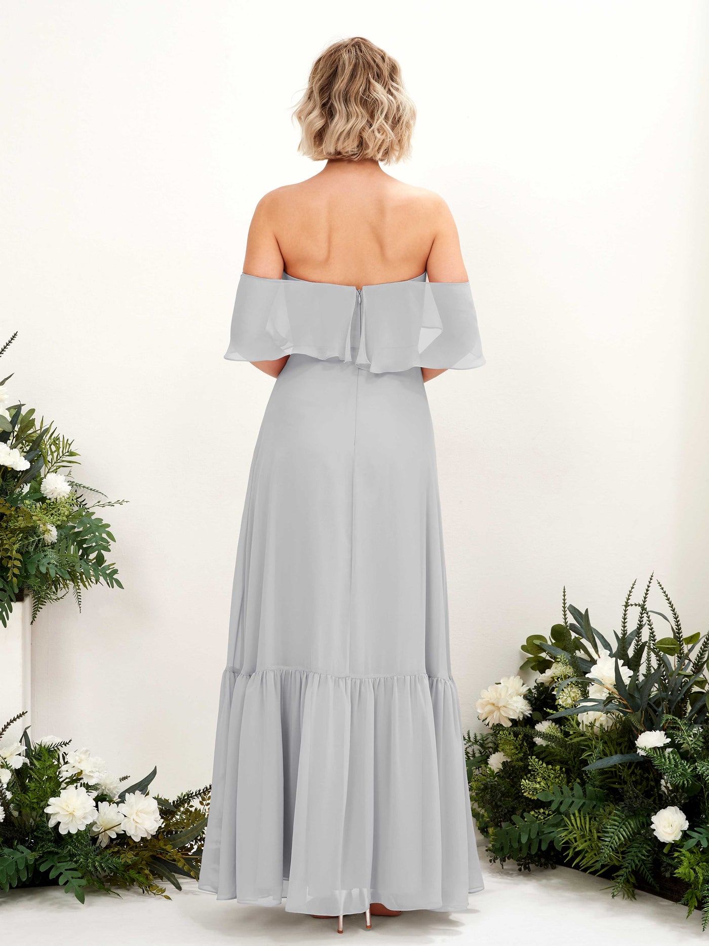 Carlyna A-Linie Carmen Bodenlang Chiffon Brautjungfernkleider Silber #farbe_silber