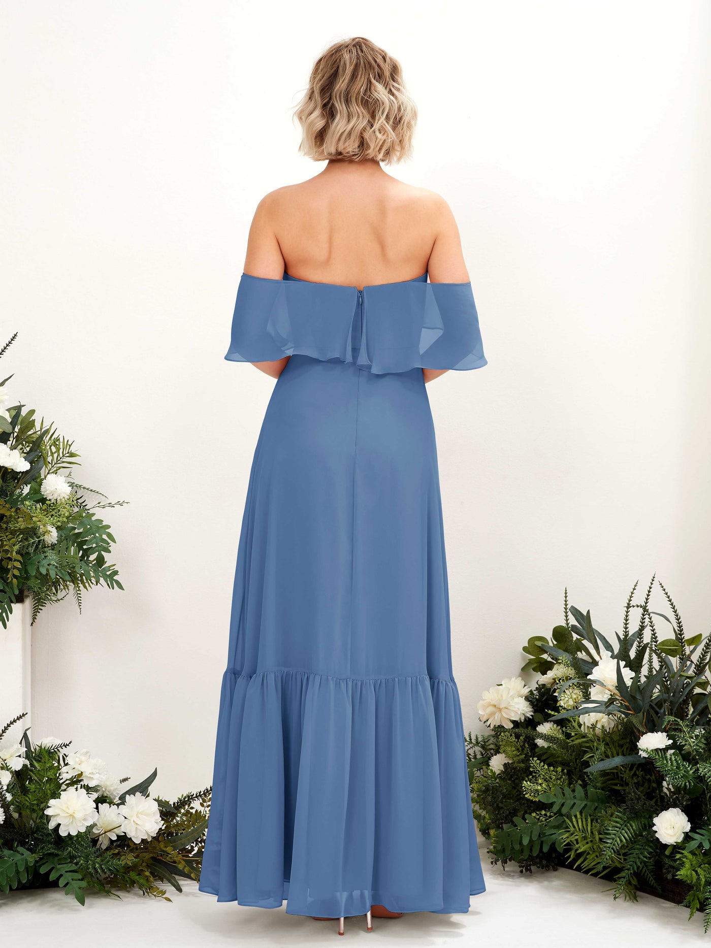 Carlyna A-Linie Carmen Bodenlang Chiffon Brautjungfernkleider Staubiges Blau #farbe_staubiges-blau