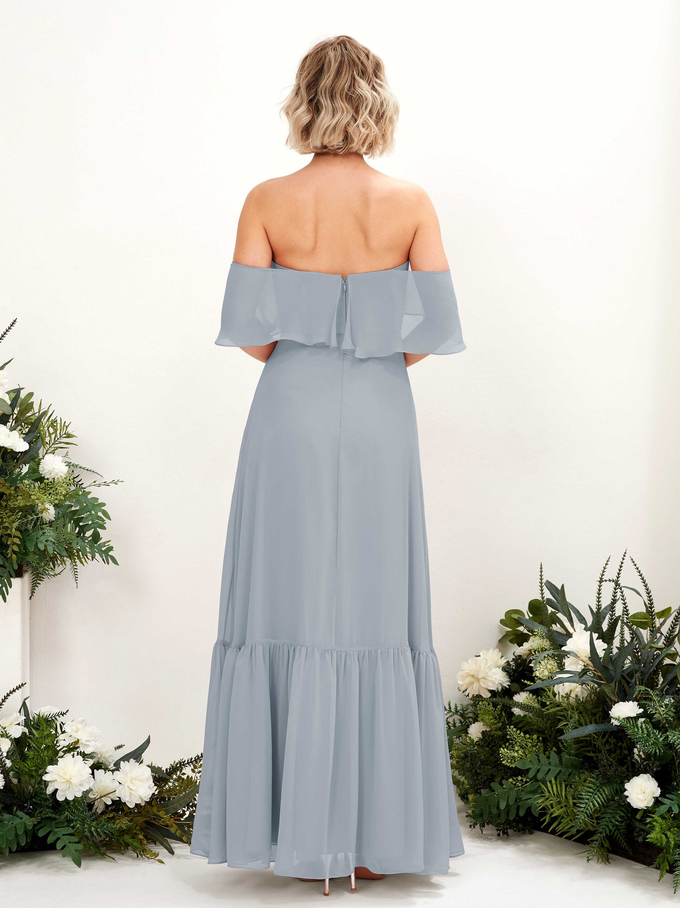Carlyna A-Linie Carmen Bodenlang Chiffon Brautjungfernkleider Staubiges Blau-Upgrade #farbe_staubiges-blau-upgrade