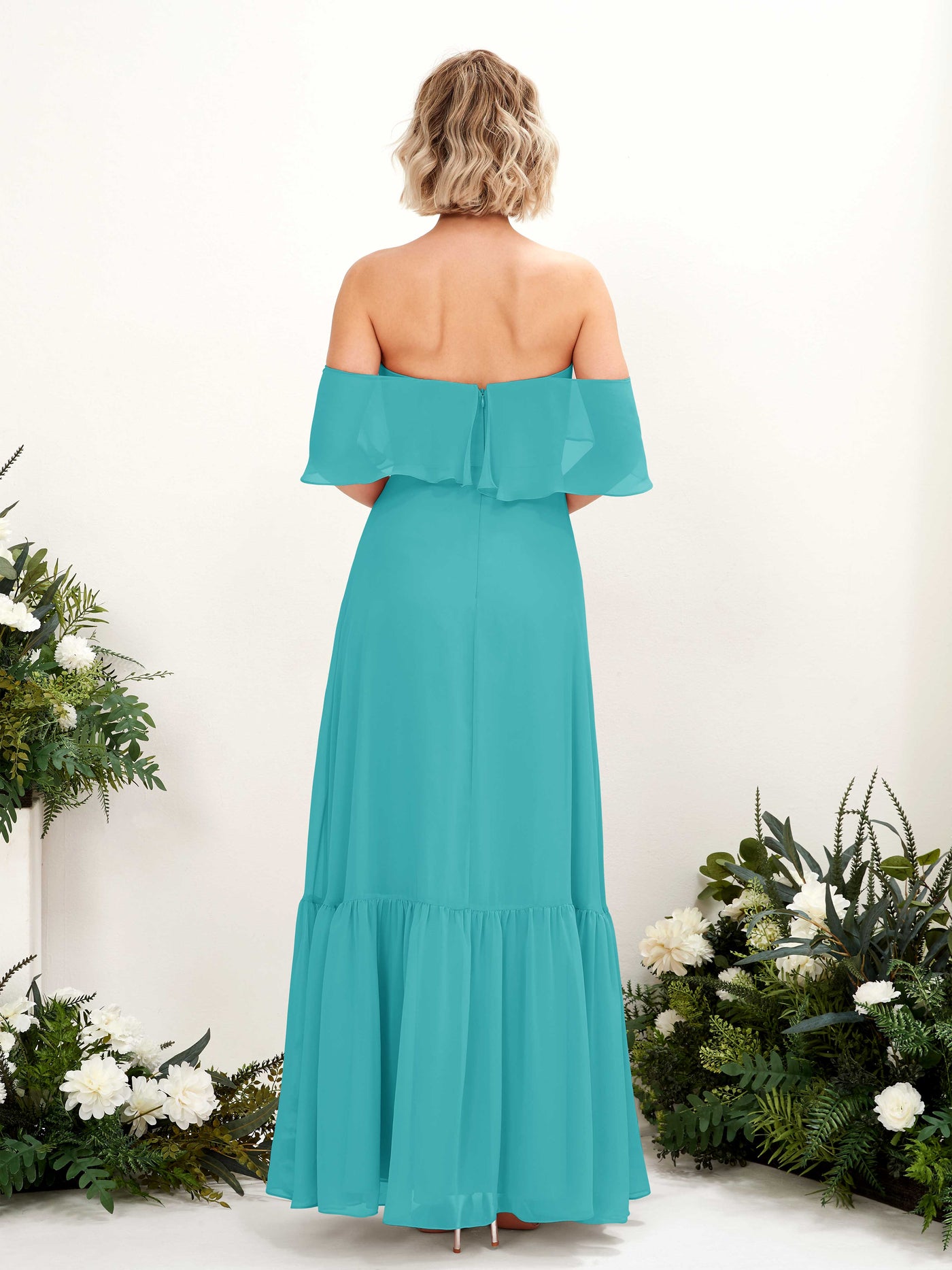 Carlyna A-Linie Carmen Bodenlang Chiffon Brautjungfernkleider Türkis #farbe_t-rkis