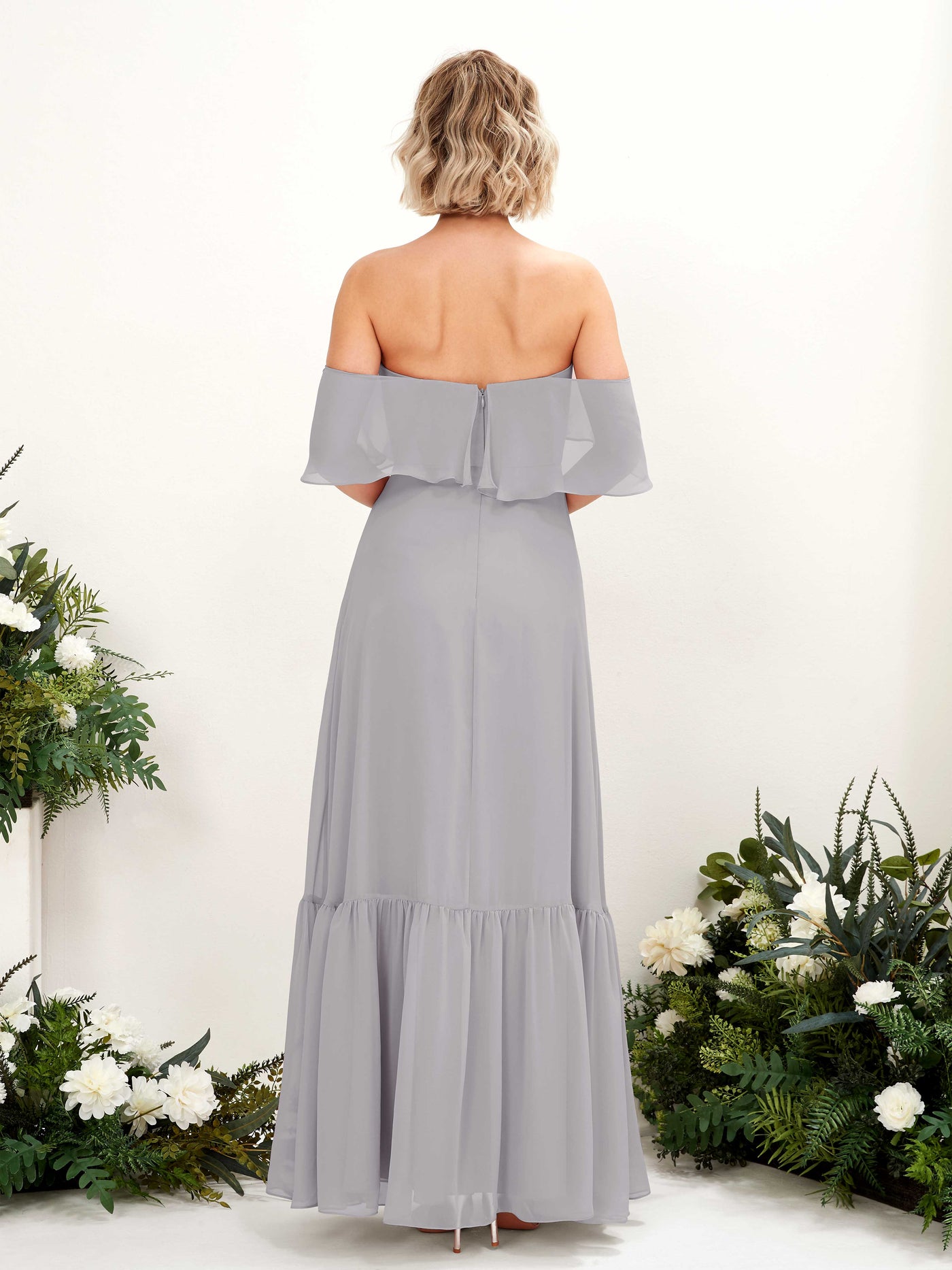 Carlyna A-Linie Carmen Bodenlang Chiffon Brautjungfernkleider Taube #farbe_taube