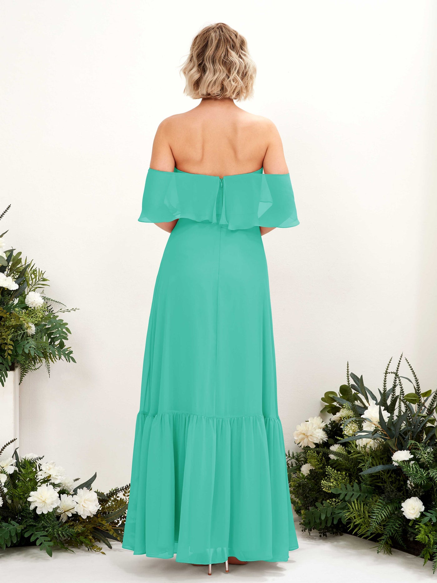Carlyna A-Linie Carmen Bodenlang Chiffon Brautjungfernkleider Tiffany-Blau #farbe_tiffany-blau