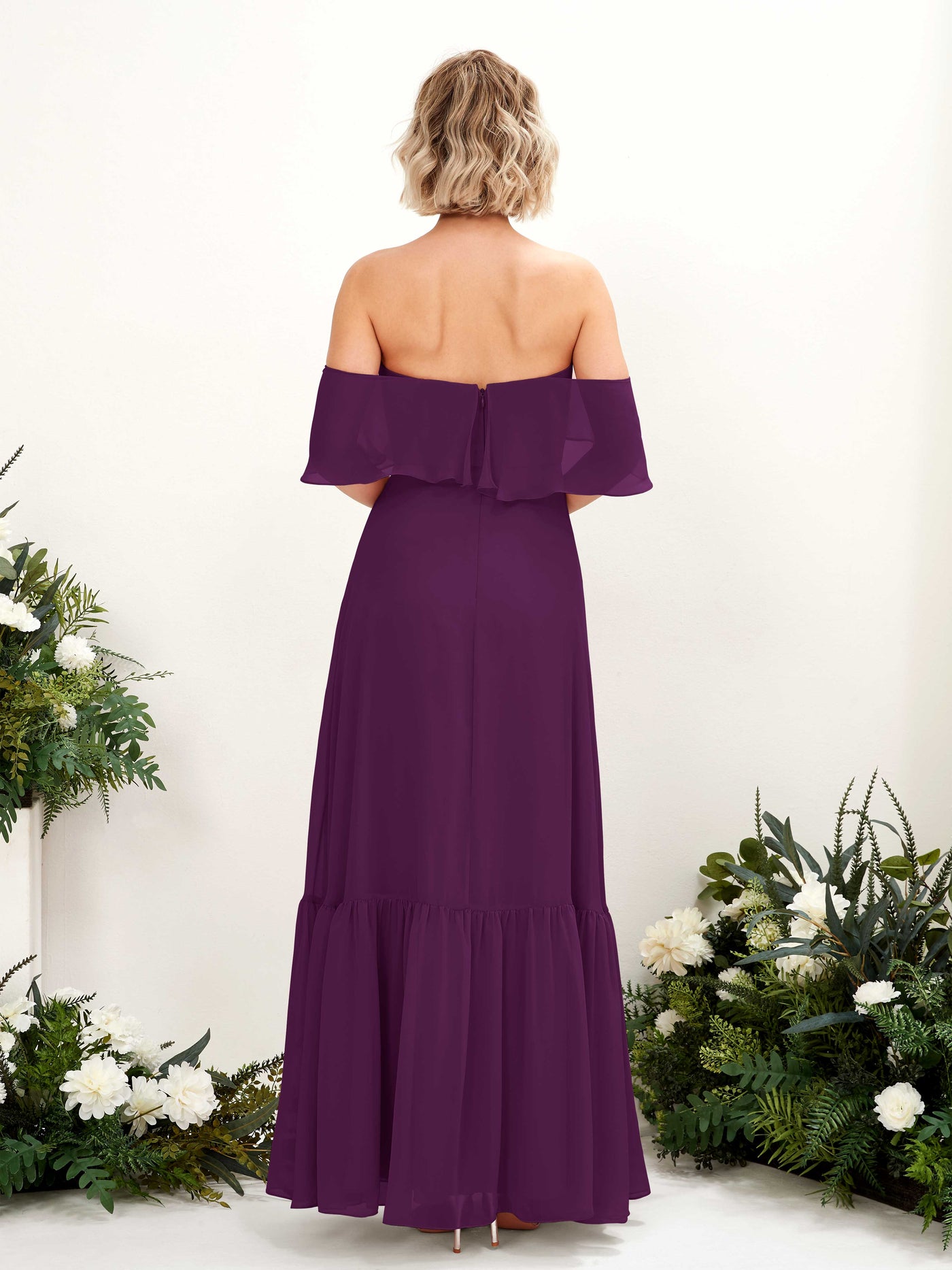 Carlyna A-Linie Carmen Bodenlang Chiffon Brautjungfernkleider Traube #farbe_traube
