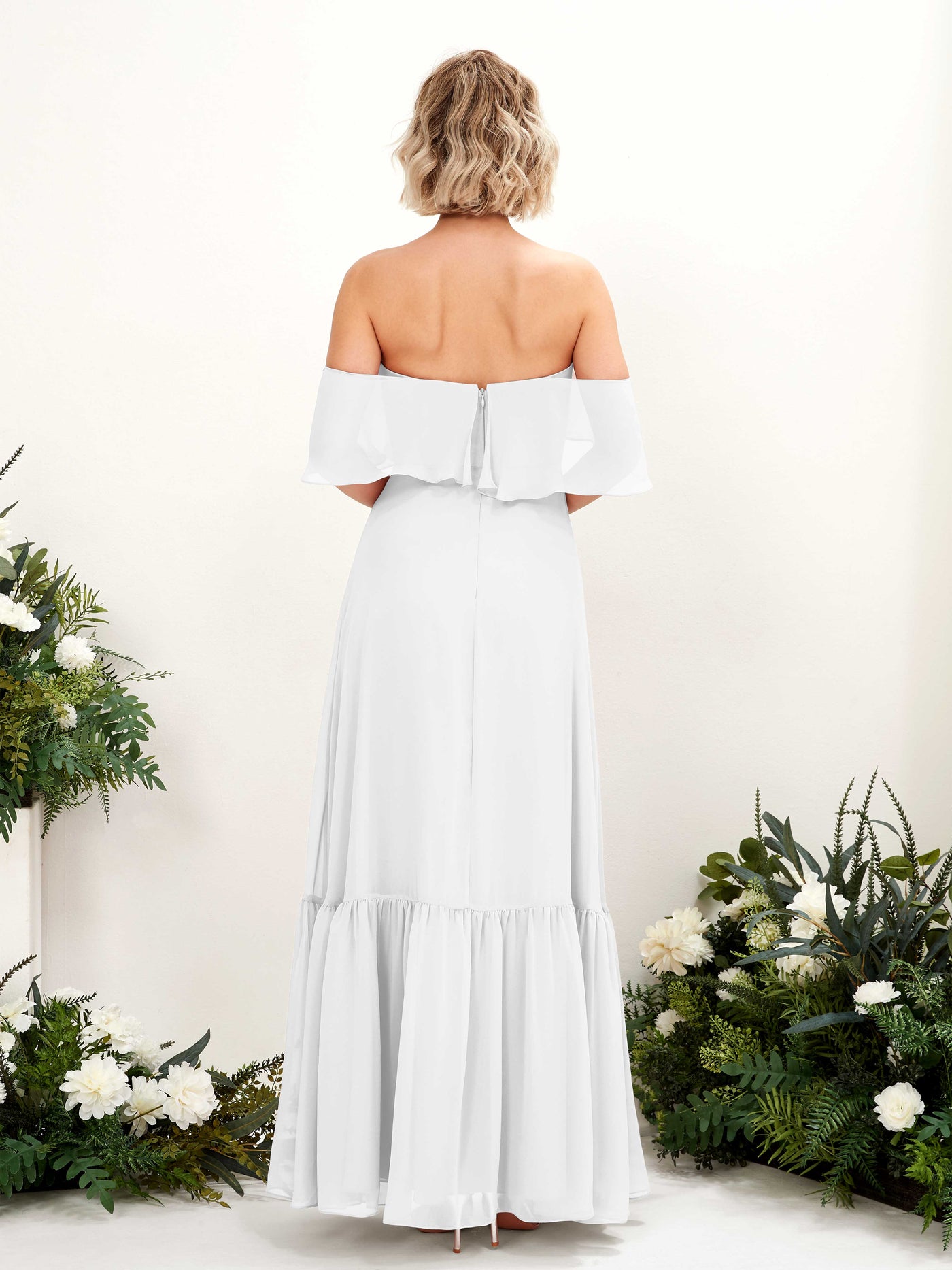 Carlyna A-Linie Carmen Bodenlang Chiffon Brautjungfernkleider Weiß #farbe_wei