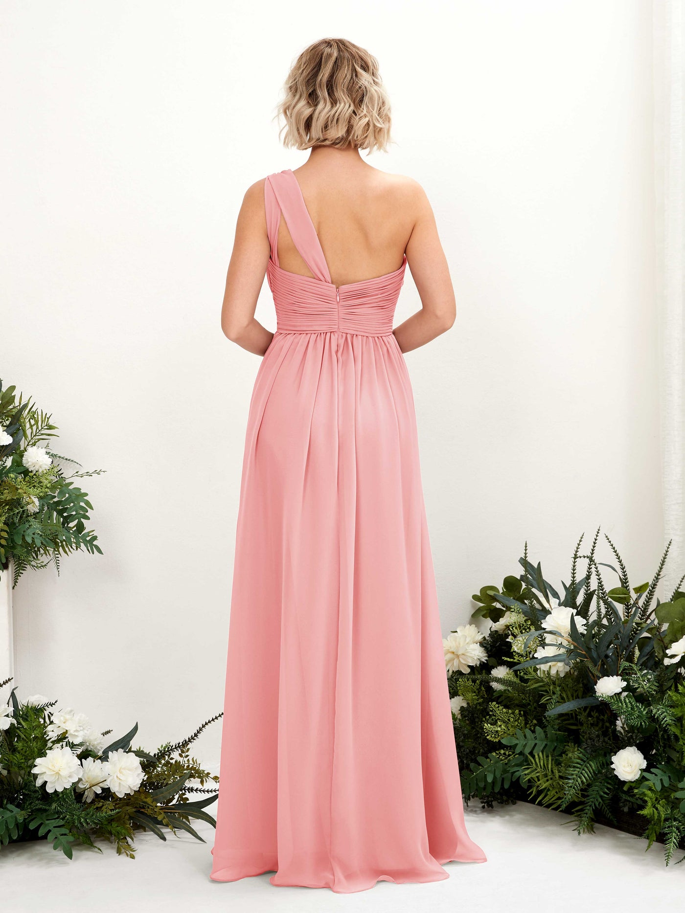 Carlyna A-Linie Geraffte One-Shoulder Chiffon Bodenlanges Brautjungfernkleid Ballettrosa #farbe_ballettrosa