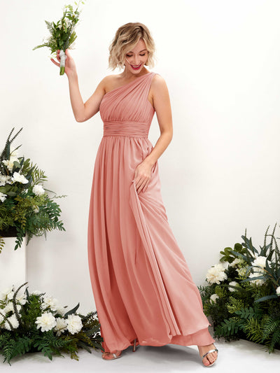 Carlyna A-Linie Geraffte One-Shoulder Chiffon Bodenlanges Brautjungfernkleid Champagner-Rose #farbe_champagner-rose