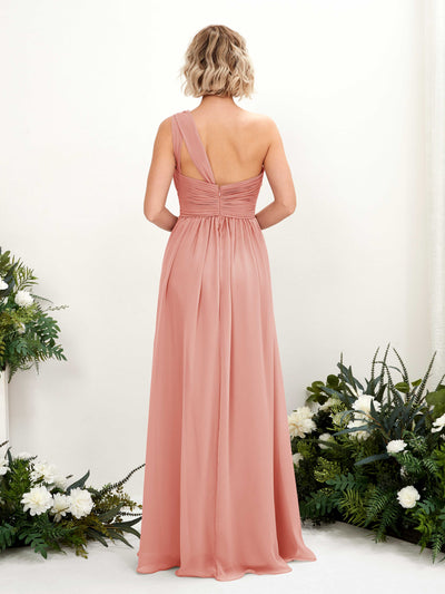 Carlyna A-Linie Geraffte One-Shoulder Chiffon Bodenlanges Brautjungfernkleid Champagner-Rose #farbe_champagner-rose