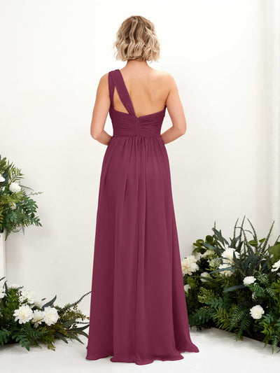 Carlyna A-Linie Geraffte One-Shoulder Chiffon Bodenlanges Brautjungfernkleid Chianti #farbe_chianti