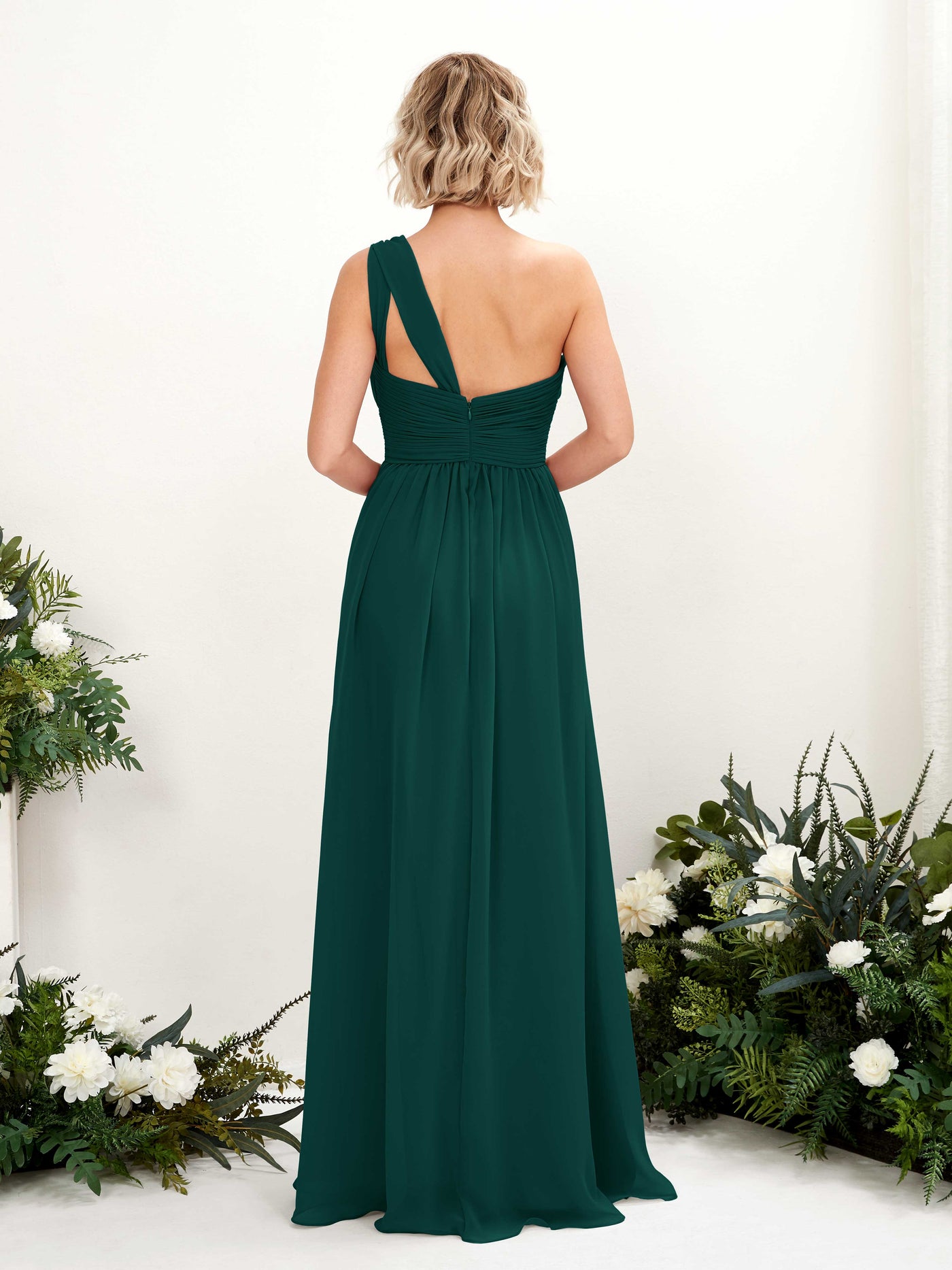 Carlyna A-Linie Geraffte One-Shoulder Chiffon Bodenlanges Brautjungfernkleid Dunkelsmaragd #farbe_dunkelsmaragd