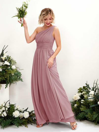 Carlyna A-Linie Geraffte One-Shoulder Chiffon Bodenlanges Brautjungfernkleid Klassisch Mauve #farbe_klassisch-mauve