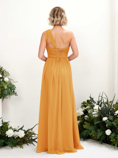 Carlyna A-Linie Geraffte One-Shoulder Chiffon Bodenlanges Brautjungfernkleid Mango #farbe_mango