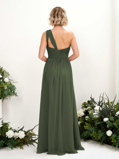 Carlyna A-Linie Geraffte One-Shoulder Chiffon Bodenlanges Brautjungfernkleid Martini-Olive #farbe_martini-olive