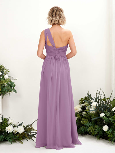 Carlyna A-Linie Geraffte One-Shoulder Chiffon Bodenlanges Brautjungfernkleid Orchideen-Nebel #farbe_orchideen-nebel