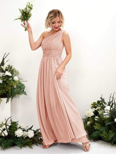 Carlyna A-Linie Geraffte One-Shoulder Chiffon Bodenlanges Brautjungfernkleid Perlrosa #farbe_perlrosa