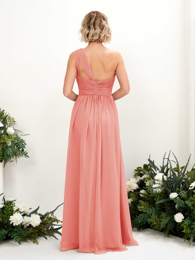 Carlyna A-Linie Geraffte One-Shoulder Chiffon Bodenlanges Brautjungfernkleid Pfirsichrosa #farbe_pfirsichrosa