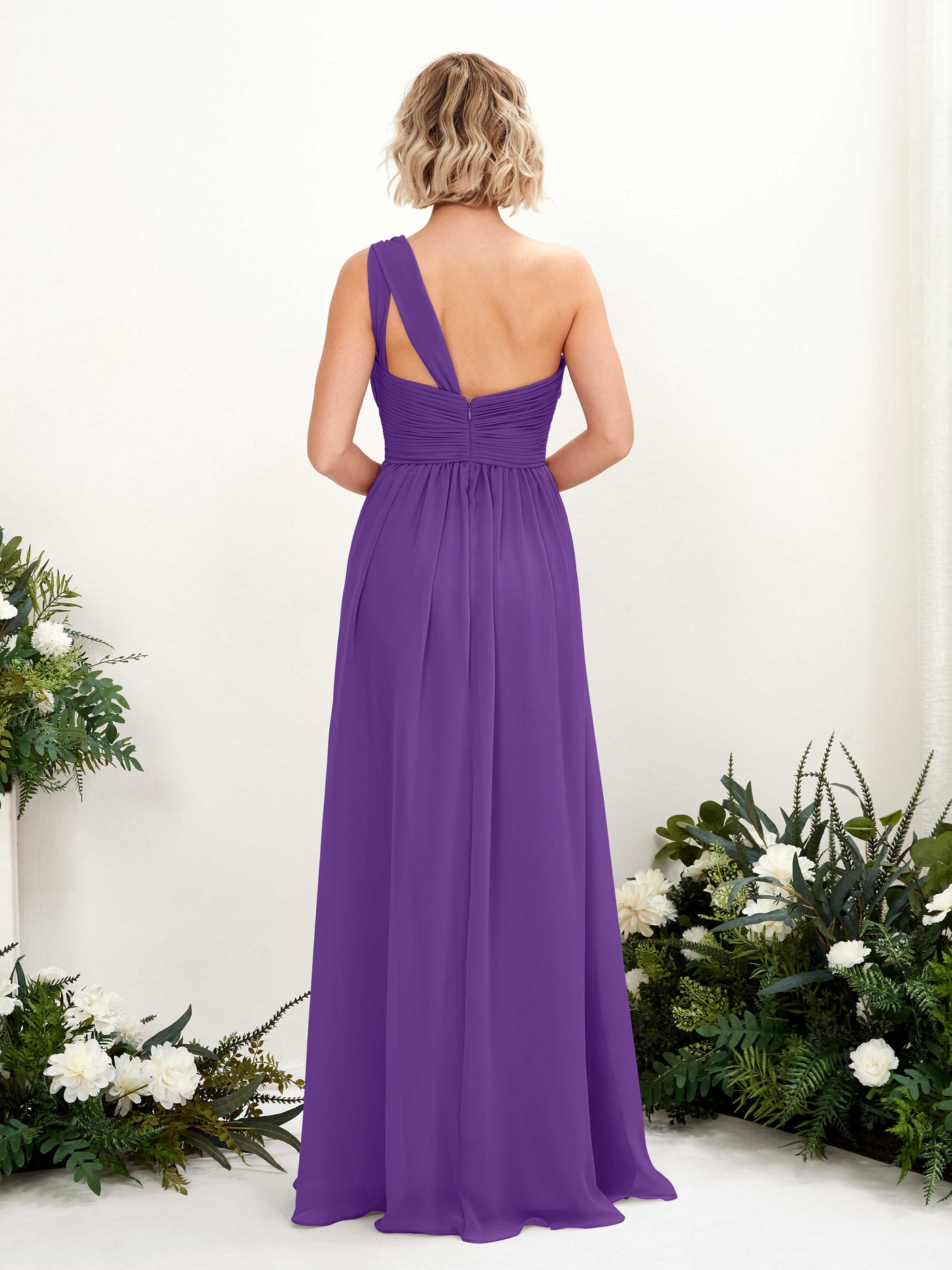 Carlyna A-Linie Geraffte One-Shoulder Chiffon Bodenlanges Brautjungfernkleid Regency #farbe_regency