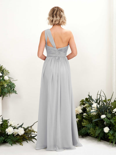 Carlyna A-Linie Geraffte One-Shoulder Chiffon Bodenlanges Brautjungfernkleid Silber #farbe_silber