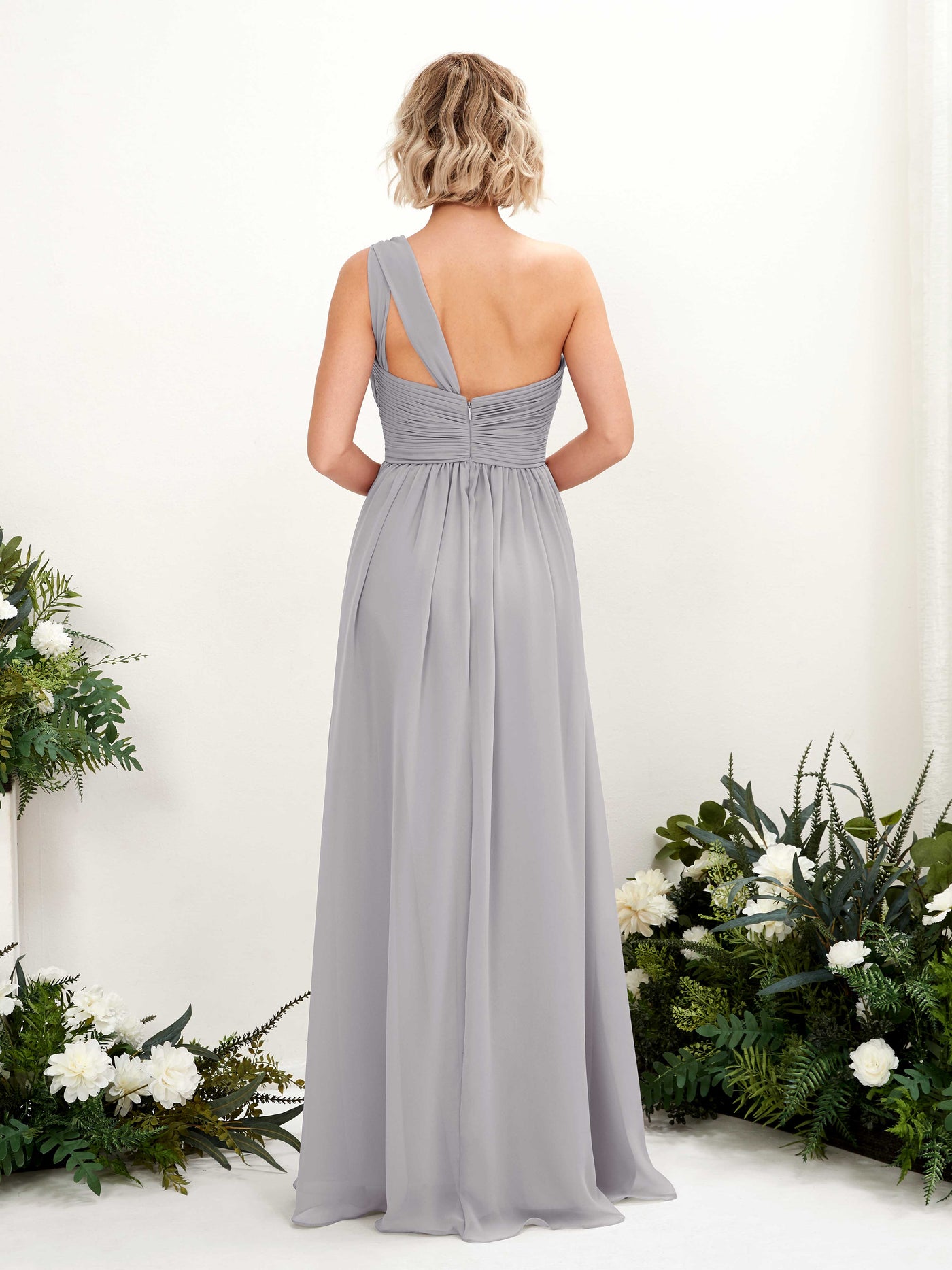 Carlyna A-Linie Geraffte One-Shoulder Chiffon Bodenlanges Brautjungfernkleid Taube #farbe_taube