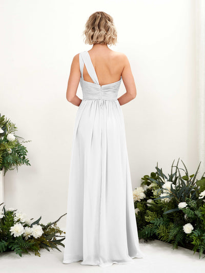 Carlyna A-Linie Geraffte One-Shoulder Chiffon Bodenlanges Brautjungfernkleid Weiß #farbe_wei