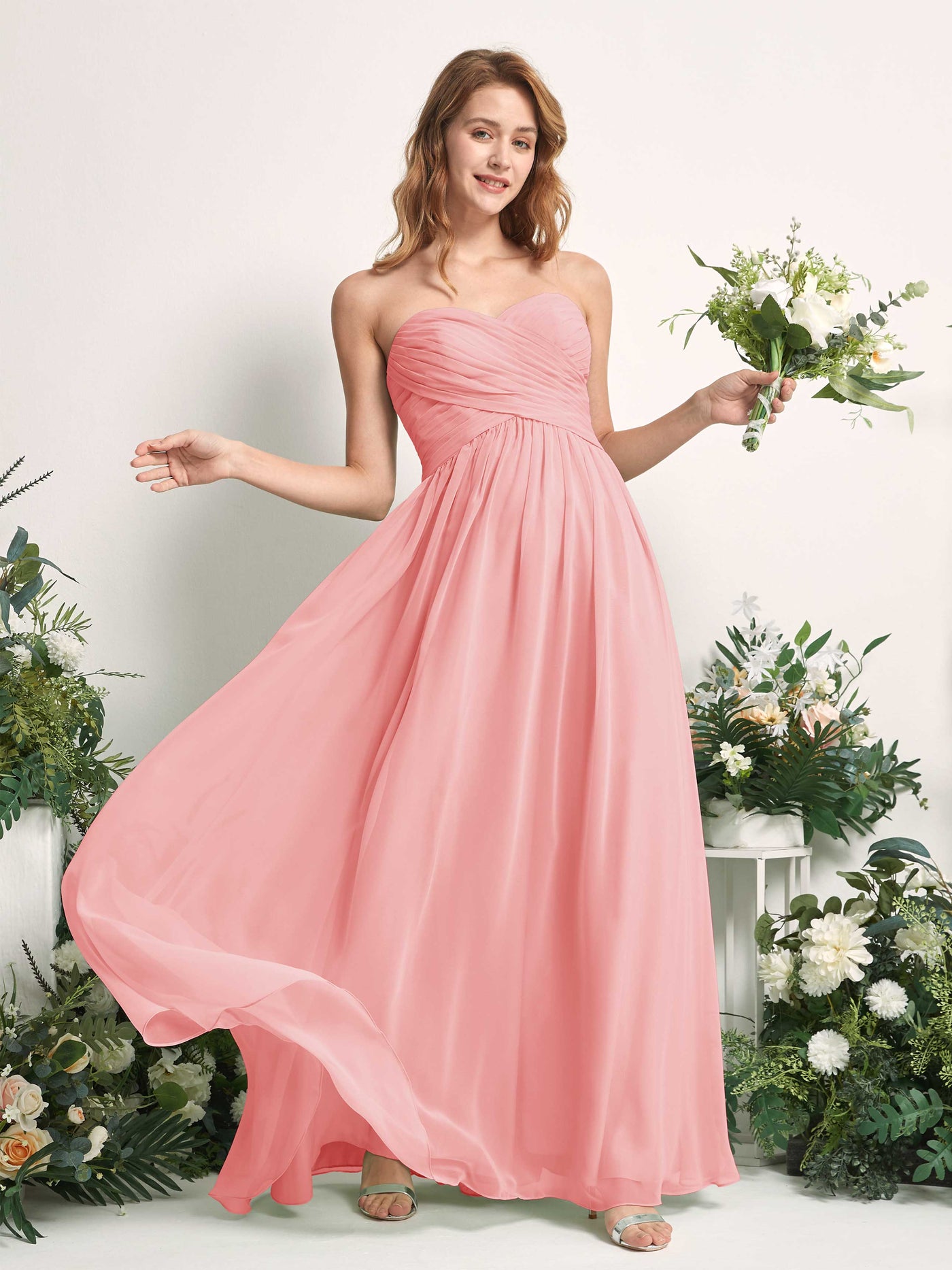 Carlyna A-Linie Herzausschnitt Bodenlang Chiffonkleid gerafft Brautjungfernkleid Ballettrosa #farbe_ballettrosa
