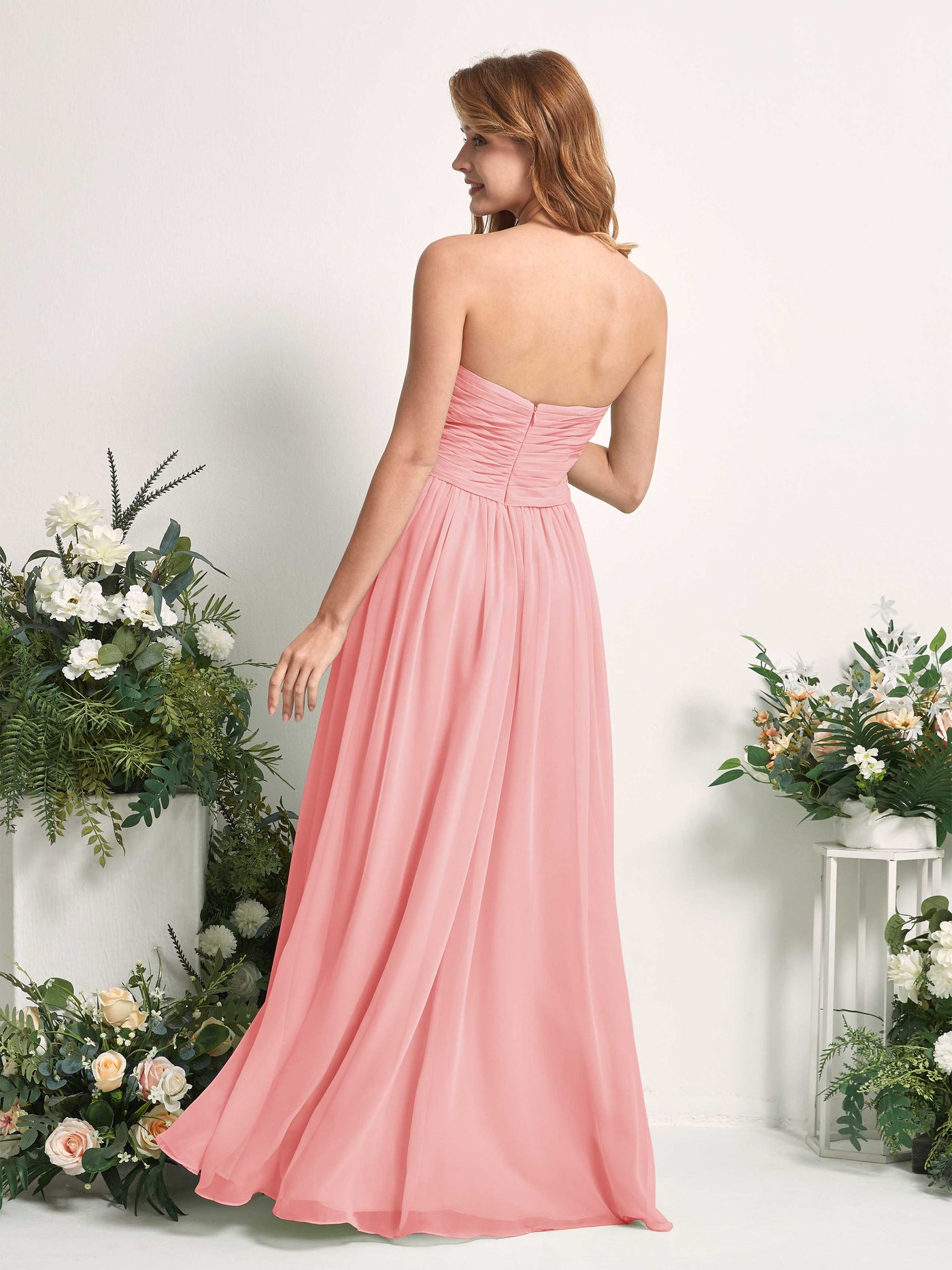 Carlyna A-Linie Herzausschnitt Bodenlang Chiffonkleid gerafft Brautjungfernkleid Ballettrosa #farbe_ballettrosa