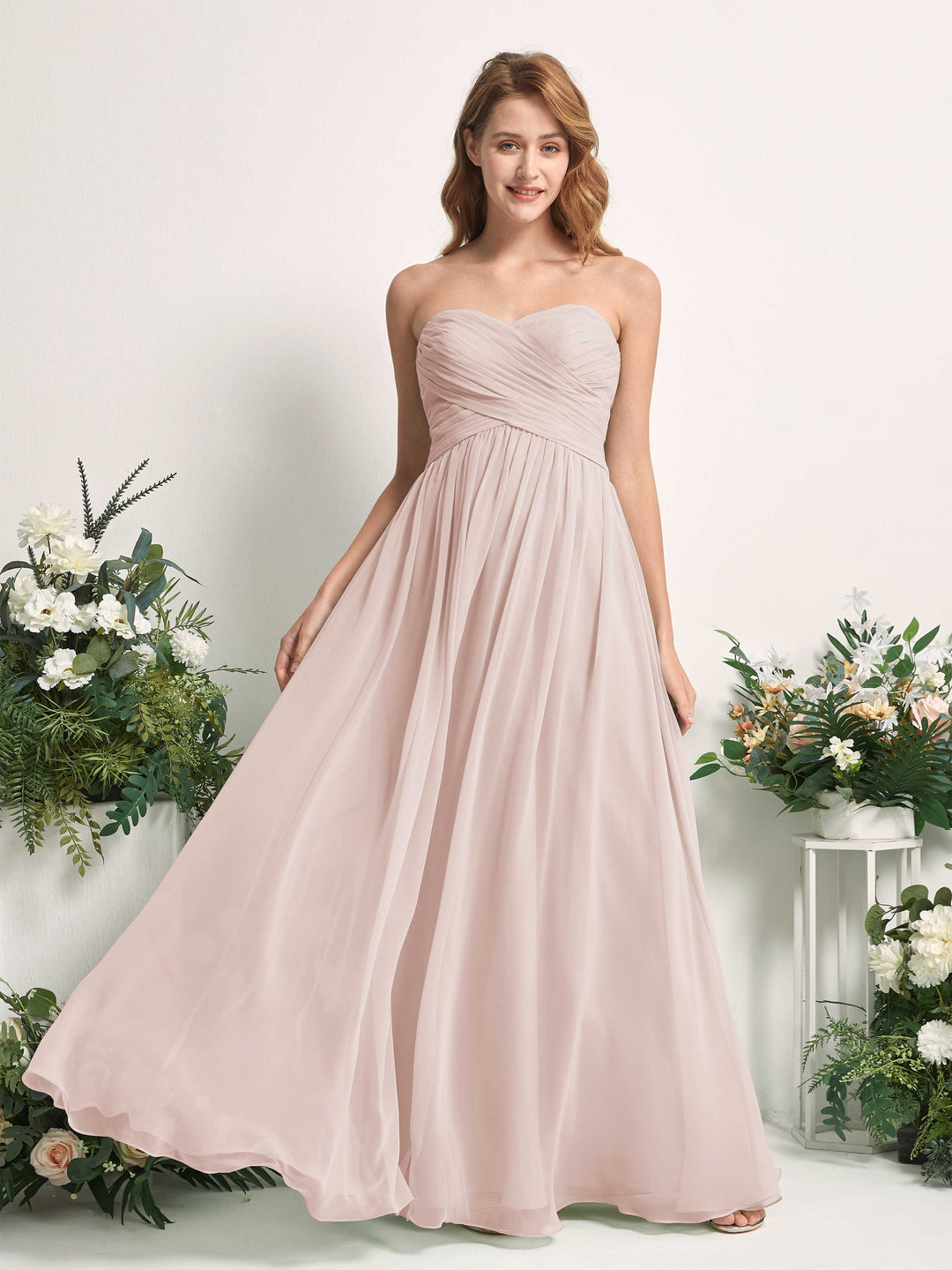 Carlyna A-Linie Herzausschnitt Bodenlang Chiffonkleid gerafft Brautjungfernkleid Biscotti 