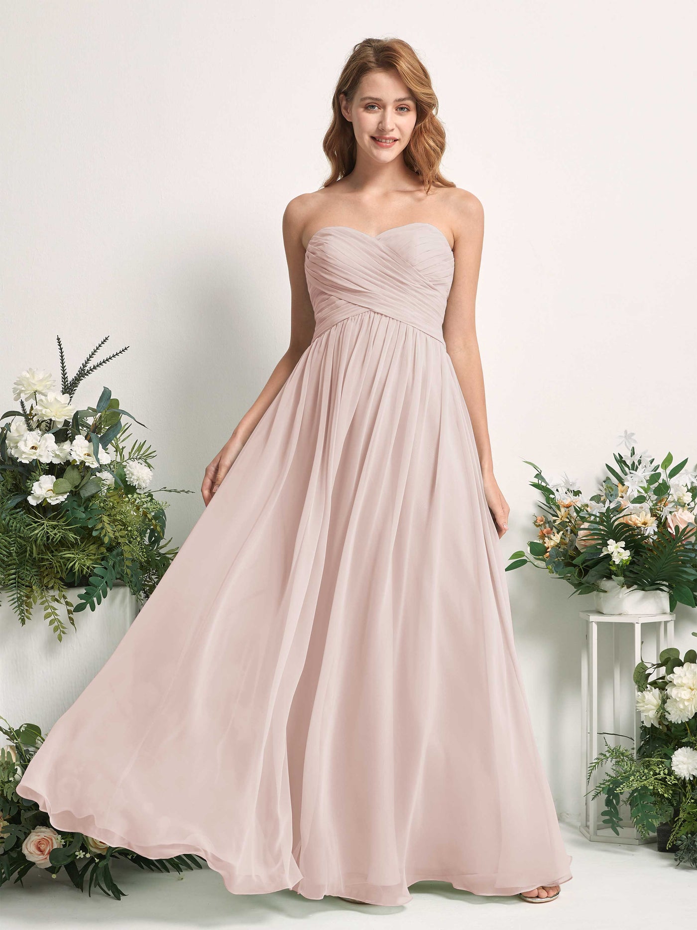 Carlyna A-Linie Herzausschnitt Bodenlang Chiffonkleid gerafft Brautjungfernkleid Biscotti #farbe_biscotti